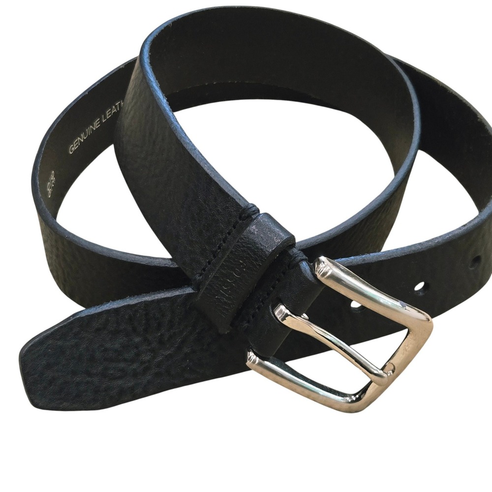 Fossil Beltโ Mens Size 36 Black Leather Pebbled Silver Buckle 1.5" hole 35-39